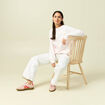 Sweat oversize manches longues brod&eacute; rose poudr&eacute;e femme