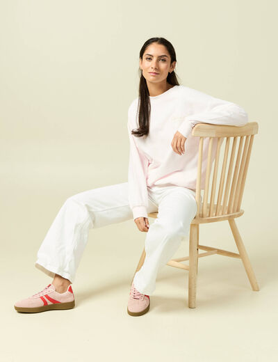 Sweat oversize manches longues brod&eacute; rose poudr&eacute;e femme