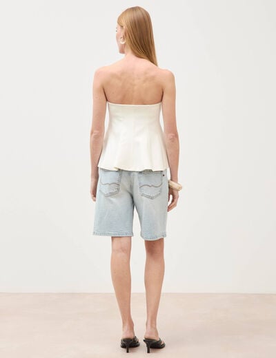 Top bustier &agrave; volants doubl&eacute; ecru femme