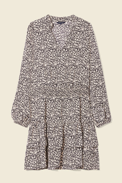 Robe évasée à volants noir femme