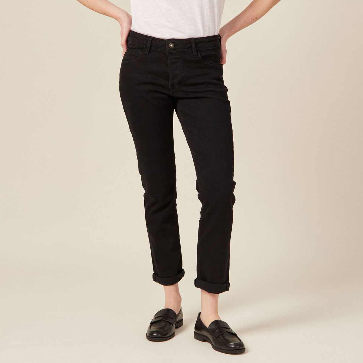 Jeans girlfriend taille haute denim noir femme