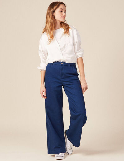 Jeans flare taille haute bleu marine femme