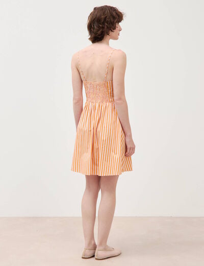 Robe bretelle col c&oelig;ur en coton orange abricot femme