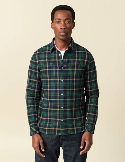 Chemise manches longues en coton bleu marine homme