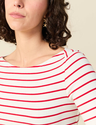 T-shirt ray&eacute; ajust&eacute; manches longues rouge femme
