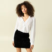 Blouse manches longues col tunisien blanc femme