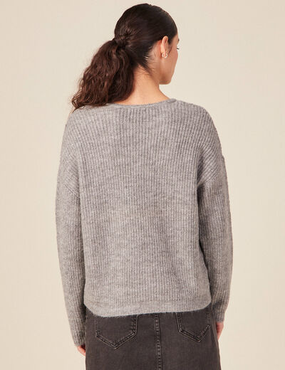 Pull manches longues ajouré gris femme