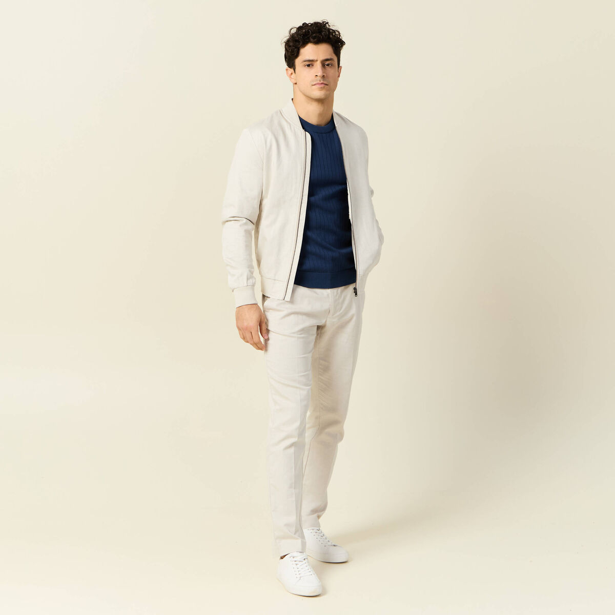 Blouson zippé col teddy sable homme