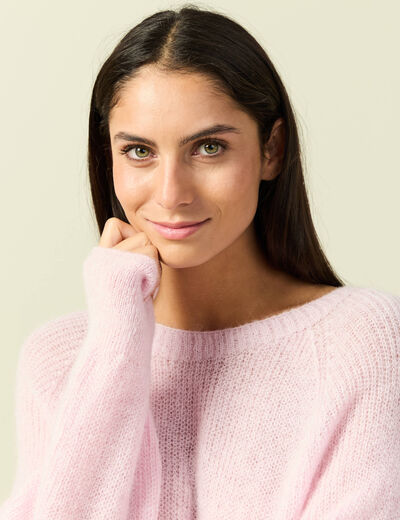 Pull manches longues col rond rose femme