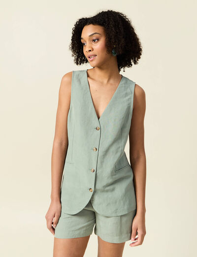 Veston sans manches vert kaki femme