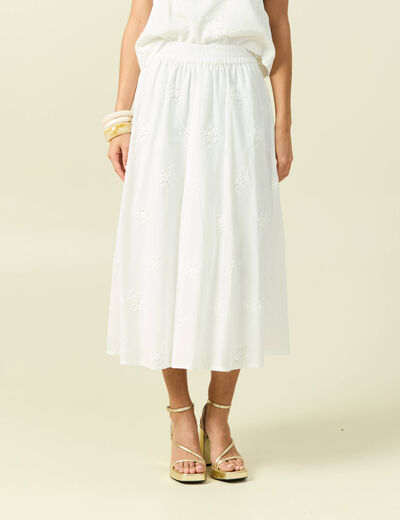 Jupe fluide en coton doubl&eacute;e ecru femme