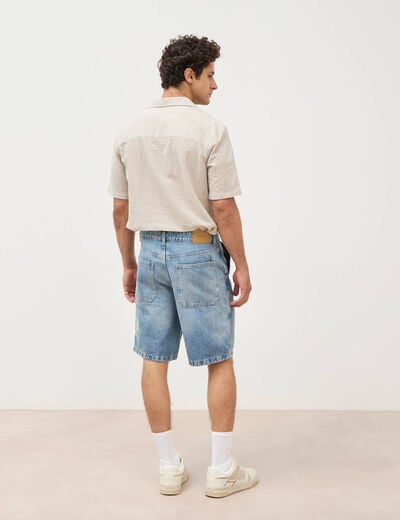 Bermuda en jean coton denim bleach homme