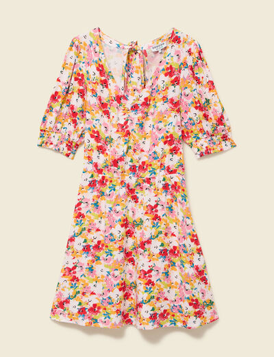 Robe fluide col v manches courtes rose framboise femme