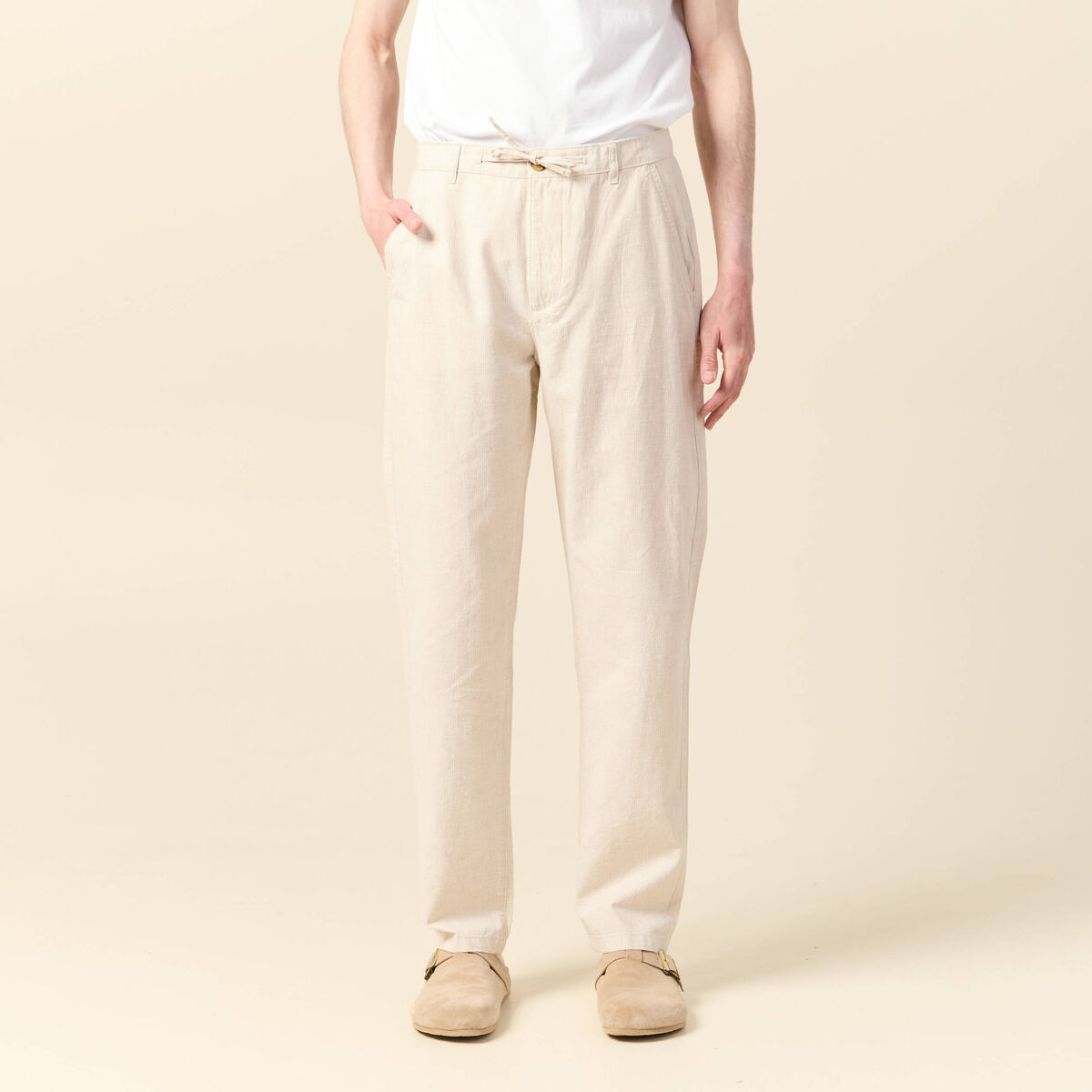 Pantalon chino droit beige homme