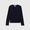 Pull fin col rond manches longues bleu fonc&eacute; femme
