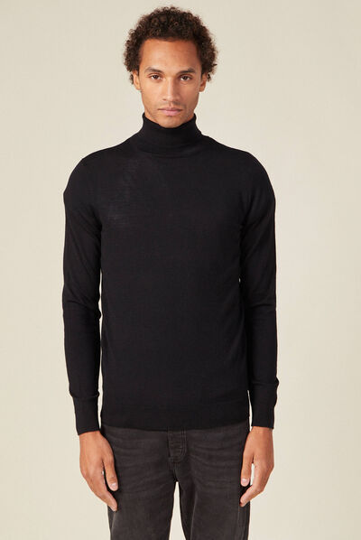Pull 100% laine mérinos noir homme