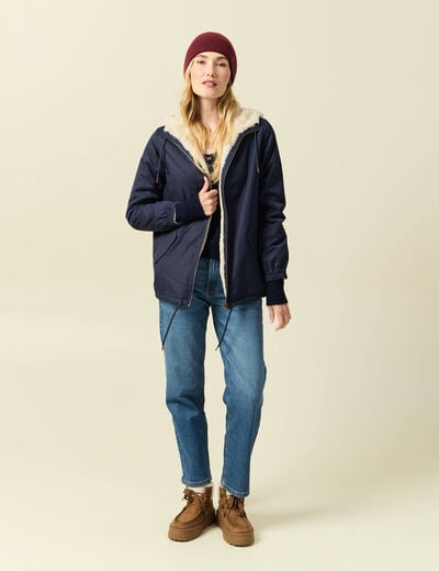 Parka r&eacute;versible bleu marine femme