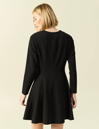 Robe fluide manches longues col rond noir femme