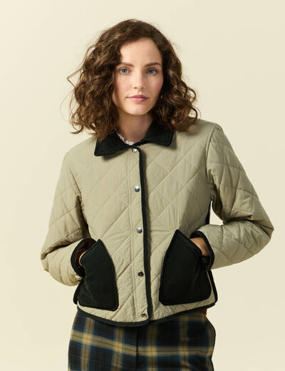 Blouson matelass&eacute; boutonn&eacute; vert kaki femme