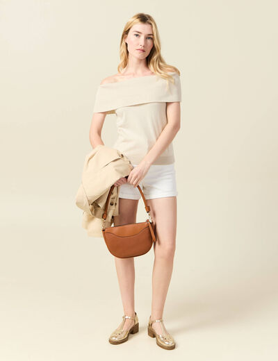 Débardeur tricot sans manches creme femme