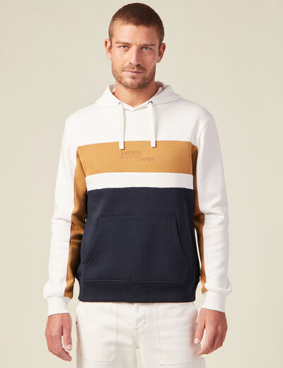 Sweat à capuche 1 poche ecru homme