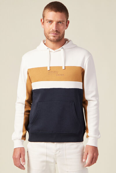 Sweat à capuche 1 poche ecru homme