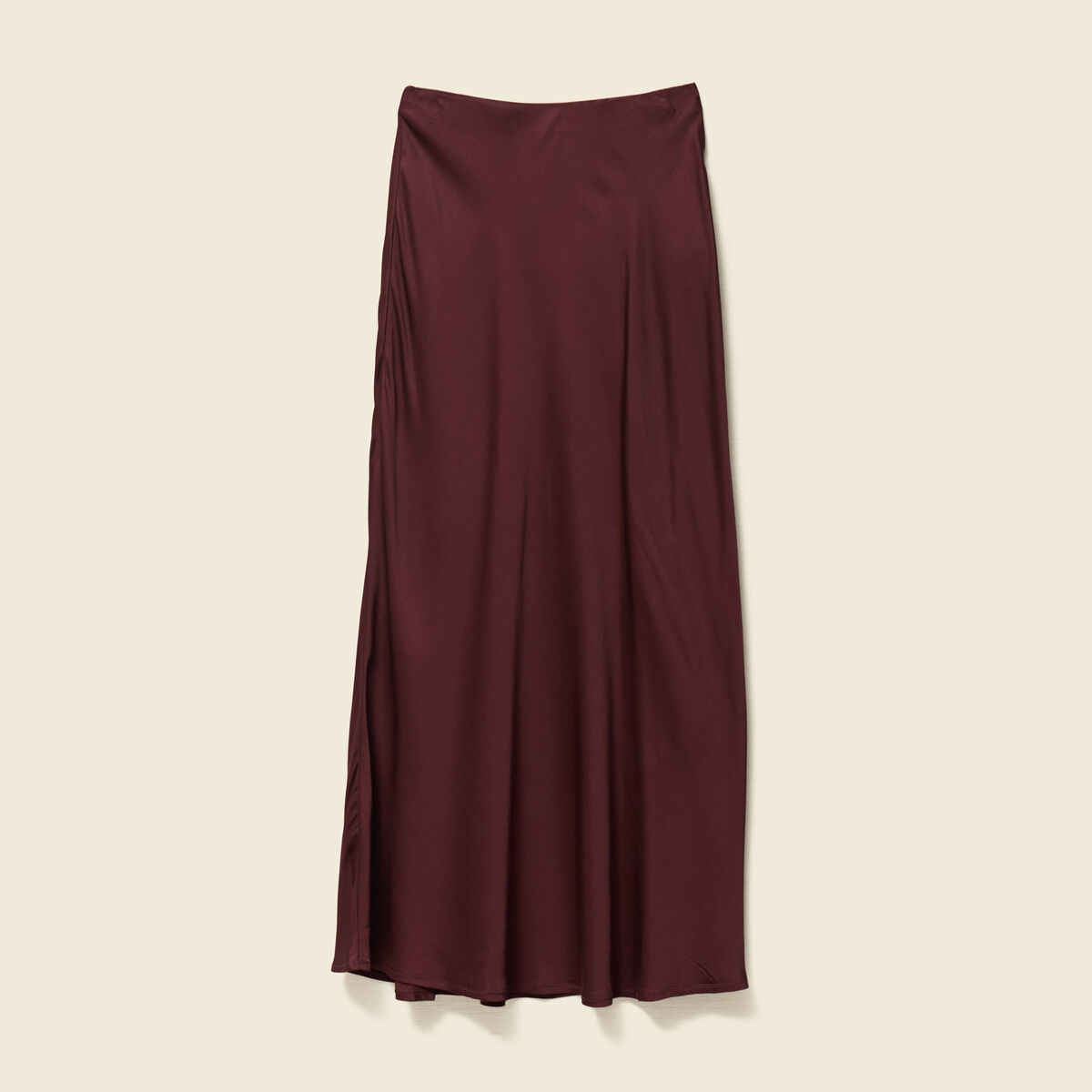 Jupe longue droite satin bordeaux femme