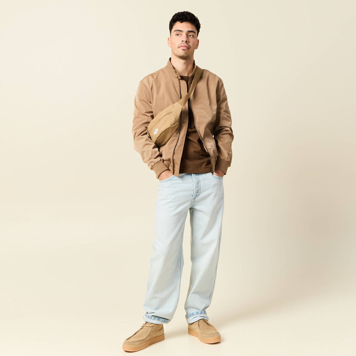 Blouson zippé col montant taupe homme