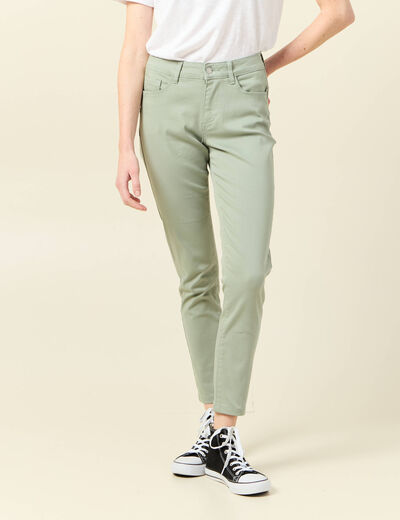Pantalon skinny push-up 7/8ème vert olive femme
