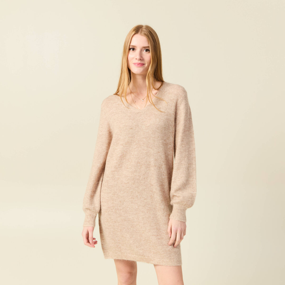 Robe pull droite taupe femme