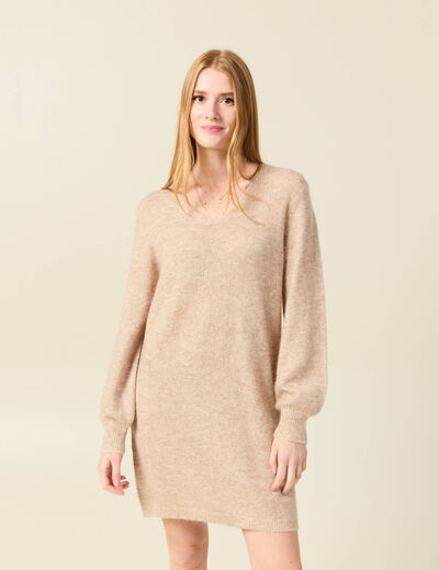 Robe pull droite taupe femme