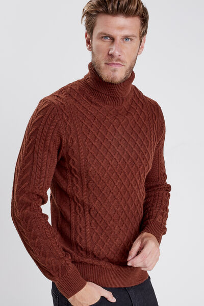 Pull manches longues marron cognac homme