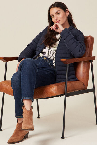 Doudoune droite zippée bleu marine femme