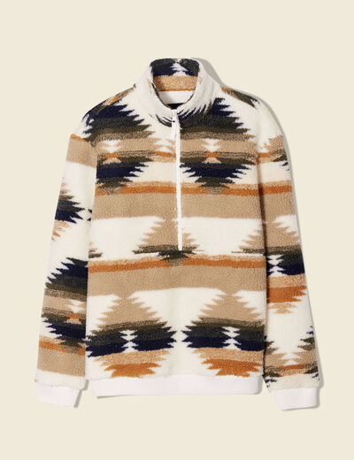 Sweat col camionneur zippé ecru homme