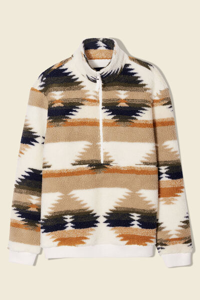 Sweat col camionneur zippé ecru homme