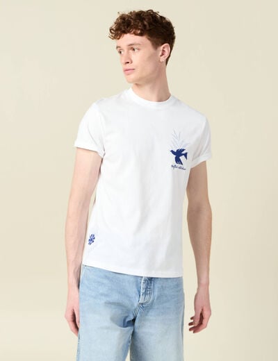 T-shirt manches courtes brodé blanc homme