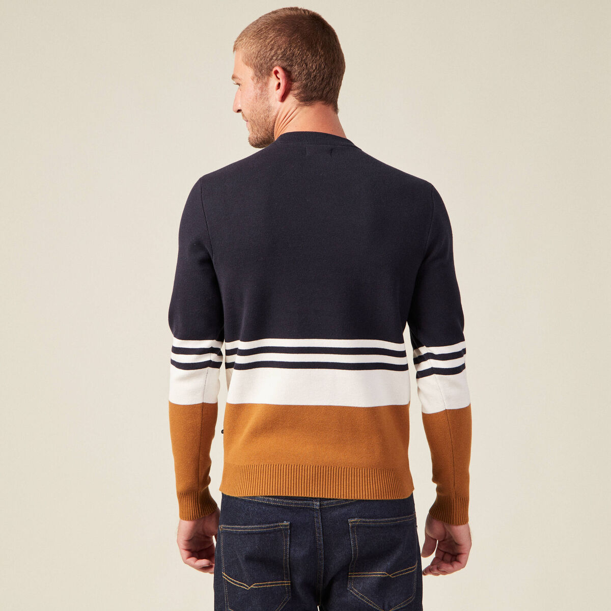 Pull col rond éco-resposnable bleu marine homme