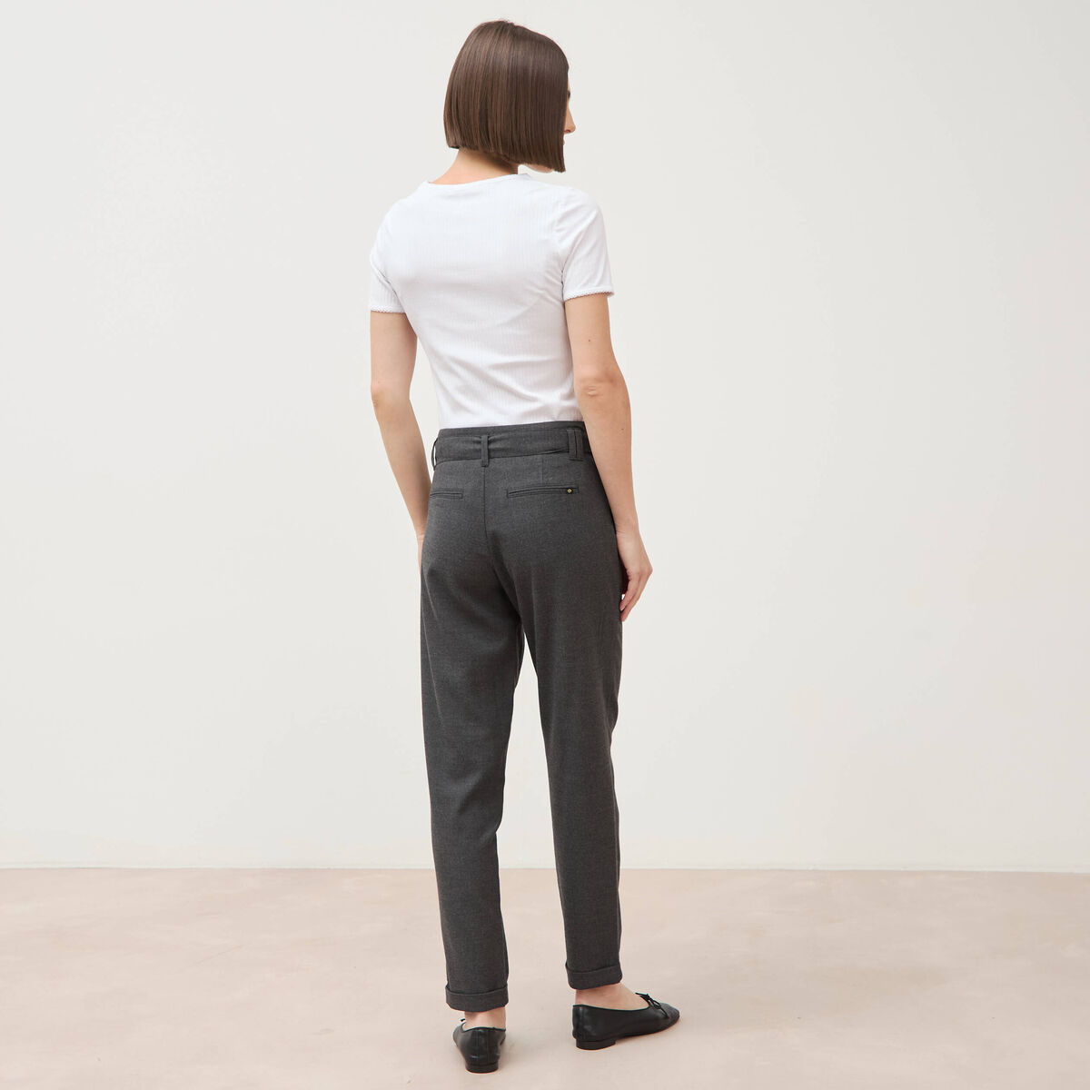 Pantalon paperbag gris femme