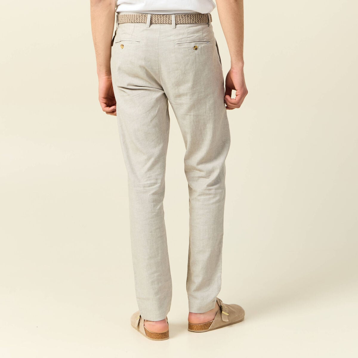 Pantalon chino longueur 32 avec ceinture gris homme
