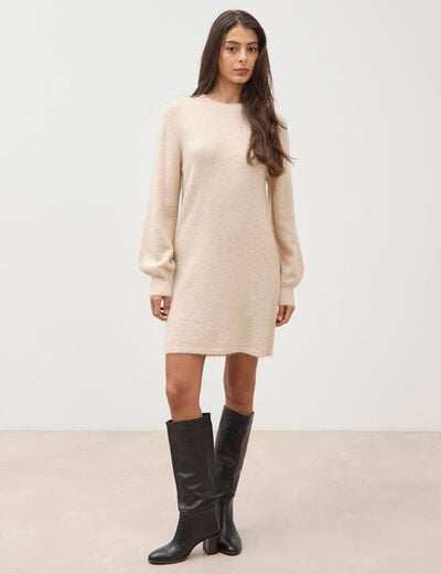 Robe droite courte manches longues creme femme