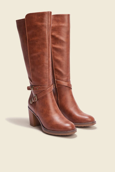 Bottes à talons avec brides marron femme