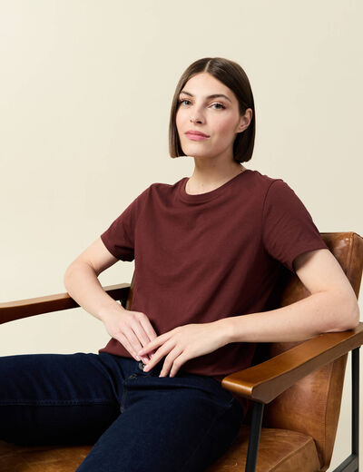 T-shirt manches courtes marron femme