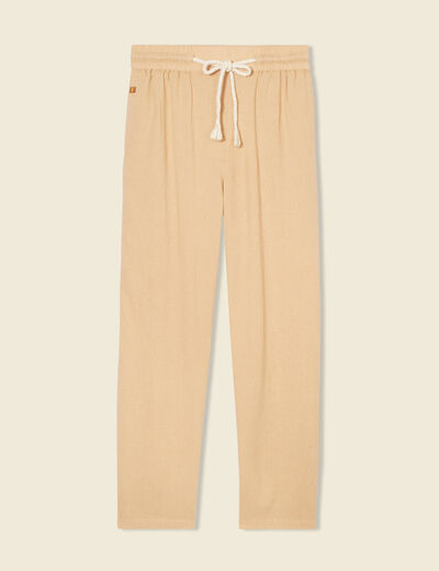 Pantalon droit à coulisse beige femme