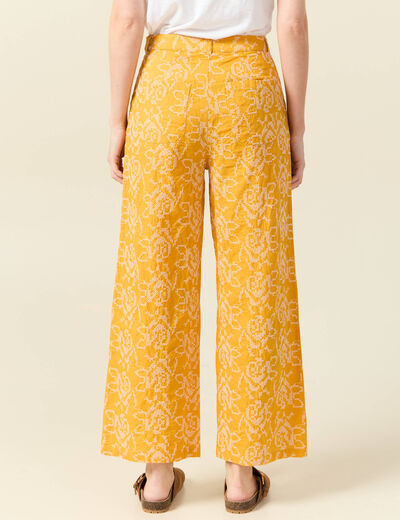 Pantalon large brodé jaune femme