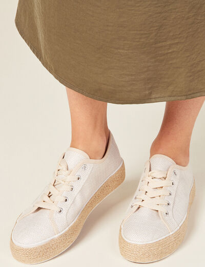 Espadrilles plates avec cordes ecru femme
