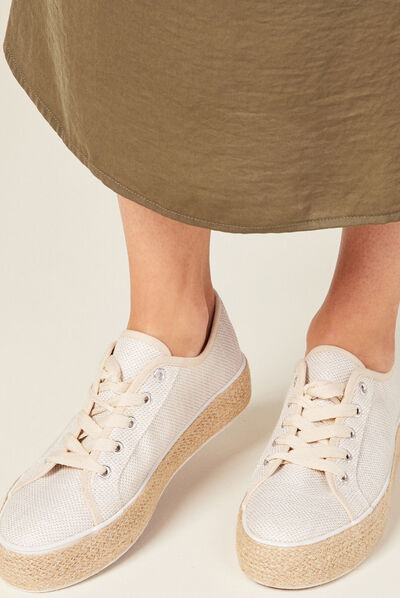 Espadrilles plates avec cordes ecru femme
