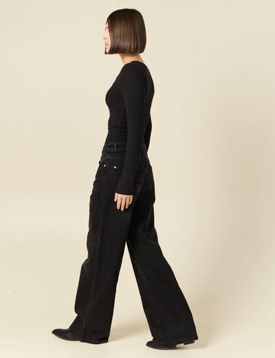 Jeans large taille haute denim noir femme