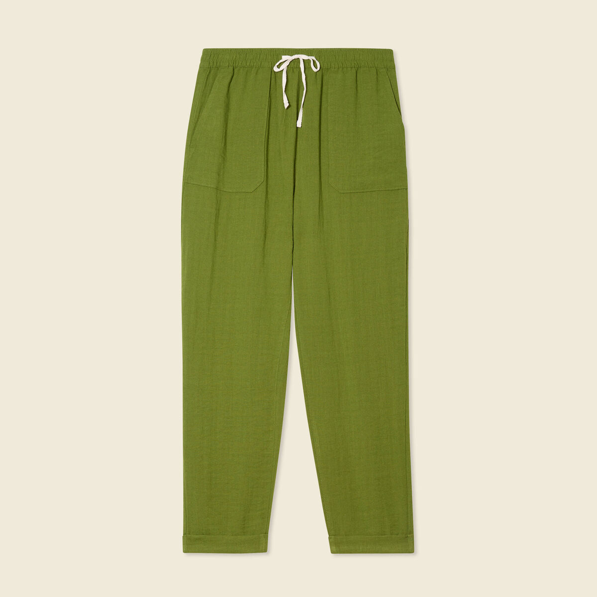 Pantalon carotte fluide vert olive femme