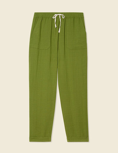 Pantalon carotte fluide vert olive femme