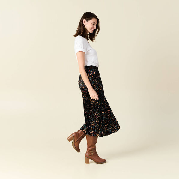 jupe midi evasee plissee noir femme Jupe midi évasée plissée noir femme